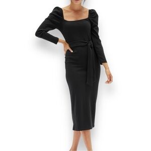 Mink Pink Dress Roshini Puff‎ Sleeve Black Long Sexy Slinky Bodycon Size M NWT